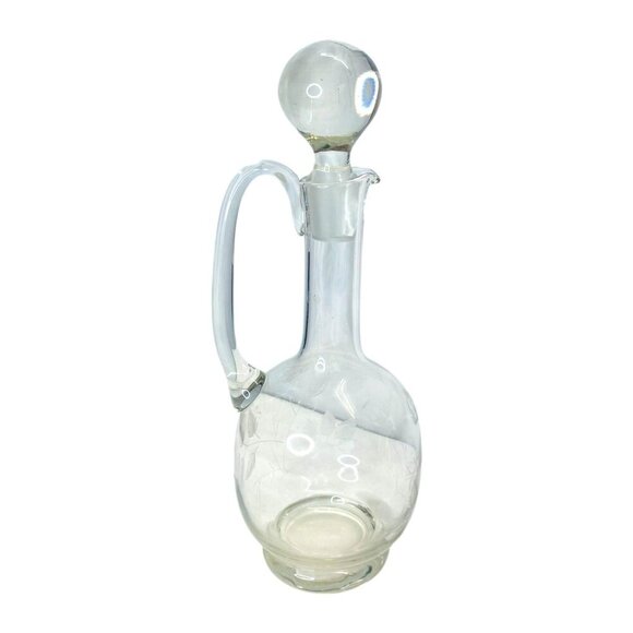 Clear Glass Wine Decanter with Stopper Etched Rose Floral Leaf Handle Pour Spout - Picture 2 of 8